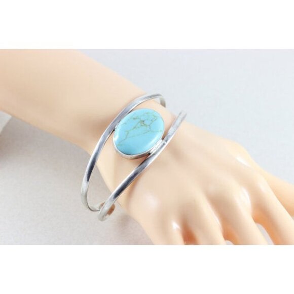 Sterling Silver Turquoise Cuff Adjustable Bracelet - Picture 3 of 6